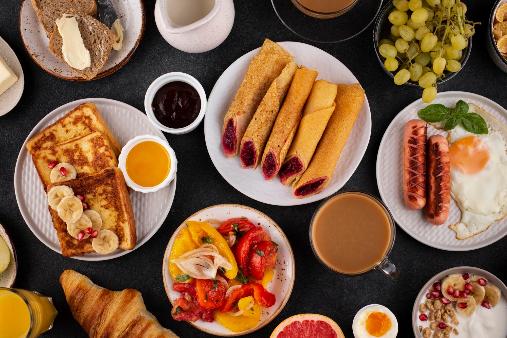 flat lay table full delicious food composition 23 2149141367